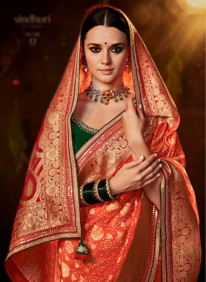 Orange Bandhej Silk Saree