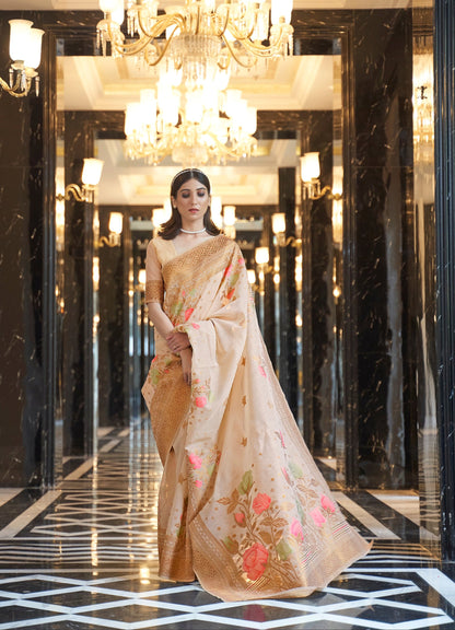 Pastel Beige Pure Linen Weaving Saree