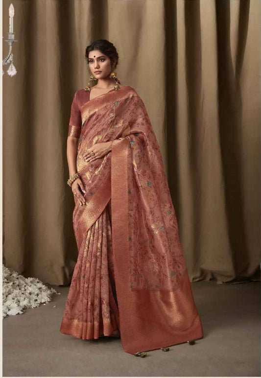 Rustic Marron Banarasi Jacquard Saree