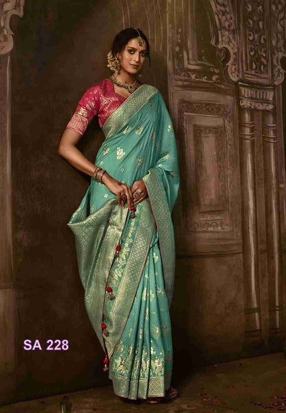 Turquoise Green Silk Saree