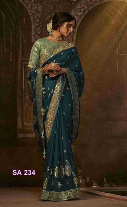 Teal Blue Silk Saree