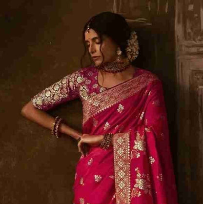Red Pink Silk Saree