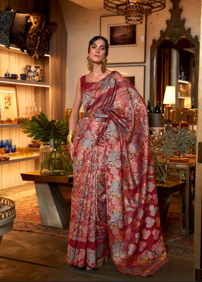 Barn Red Modal Handloom Weaving Silk Saree