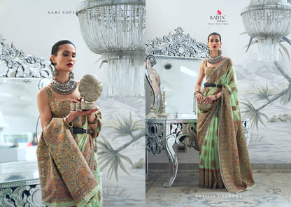 Pastel Green Modal Heavy Kashmiri Handloom Weaving Silk Saree