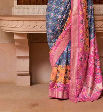 Blue & Pink Patola Silk Saree