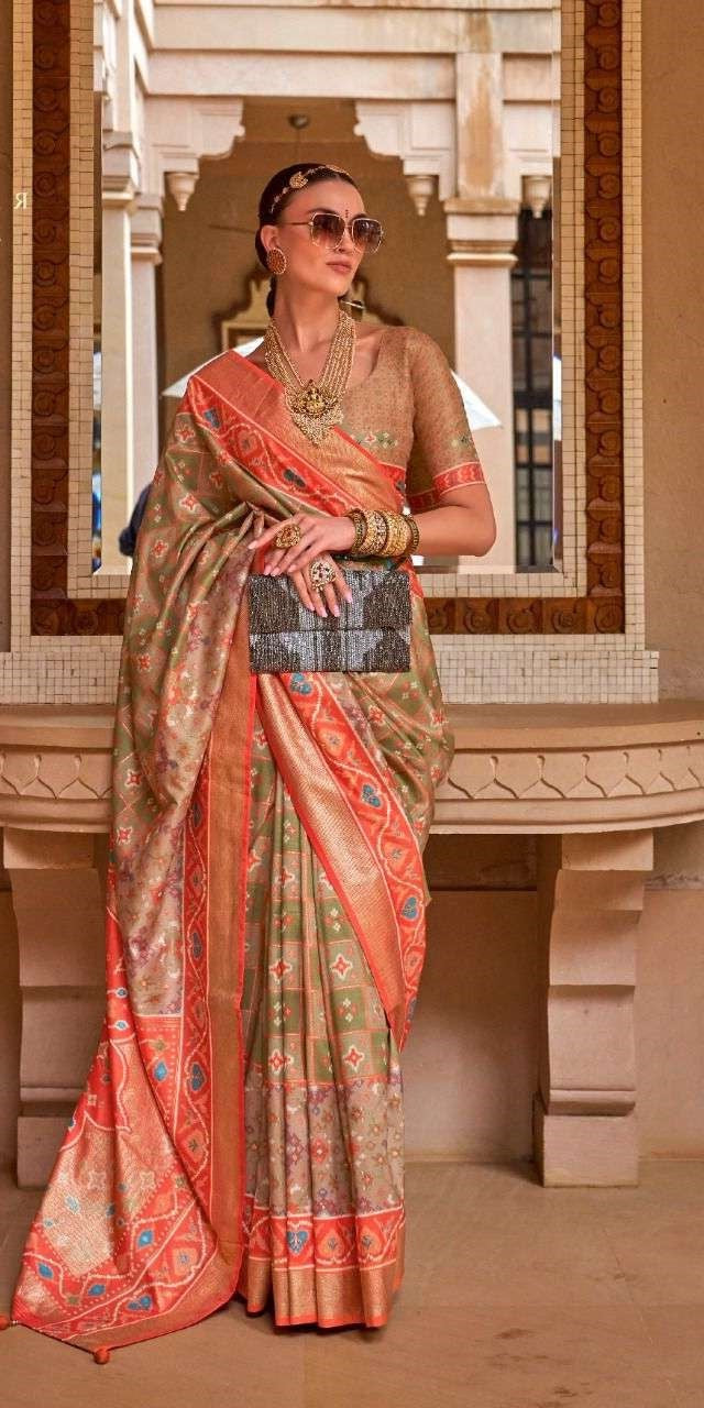 Light Green & Orange Patola Silk Saree