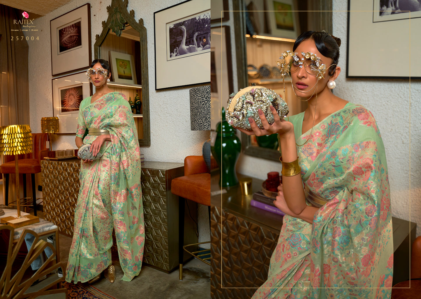 Pastel Green Kashmiri Modal Handloom Weaving Silk Saree