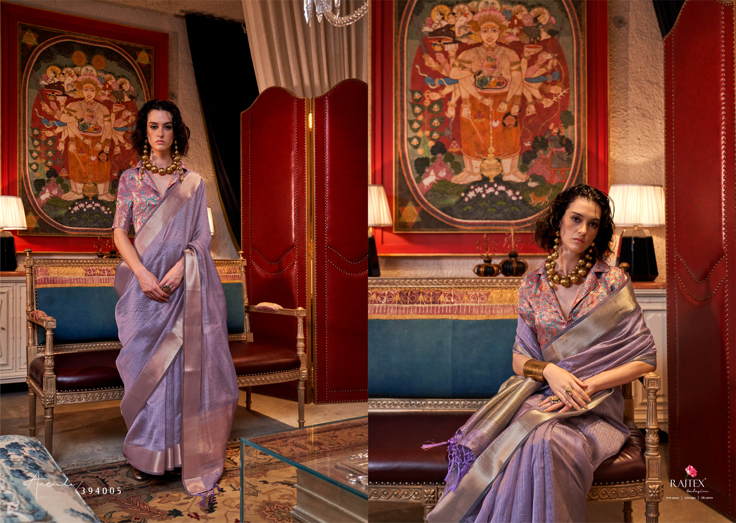 Lavender Handwoven Moss Chiffon Saree with Heavy Jacquard Blouse