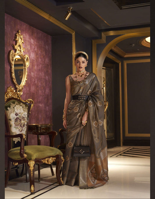 Copper Grey Silk Saree