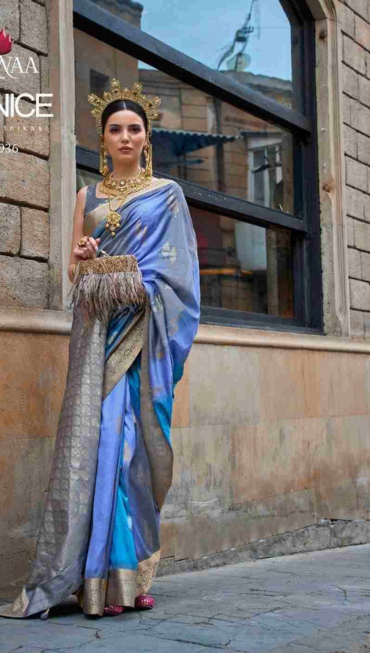 Light Blue & Grey Silk Saree