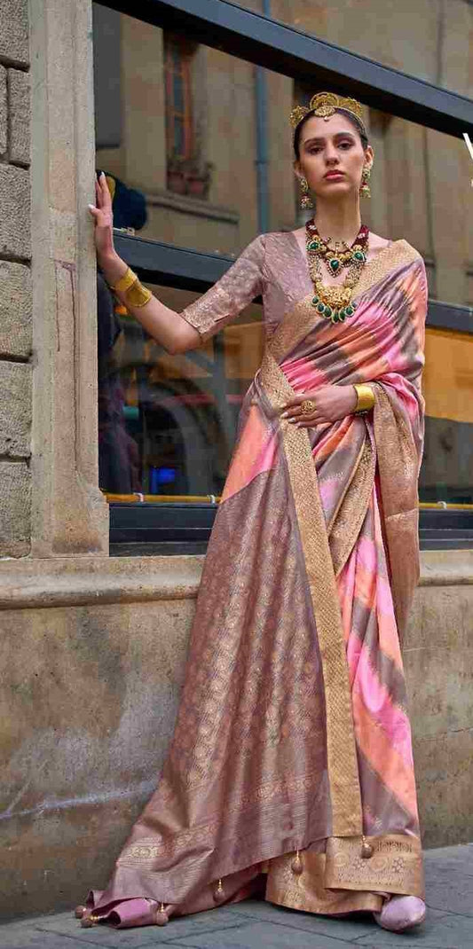 Pink & Grey Silk Saree