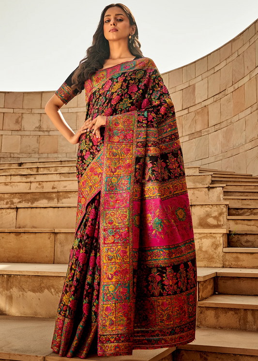 Black Kashmiri Modal Saree