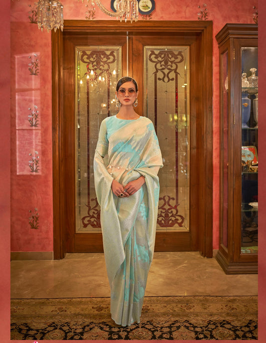Aqua Blue Modal Sequence Silk Saree