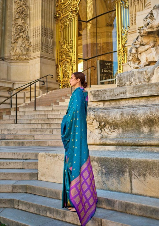 Blue Handloom Weaving Khaddi Silk Saree