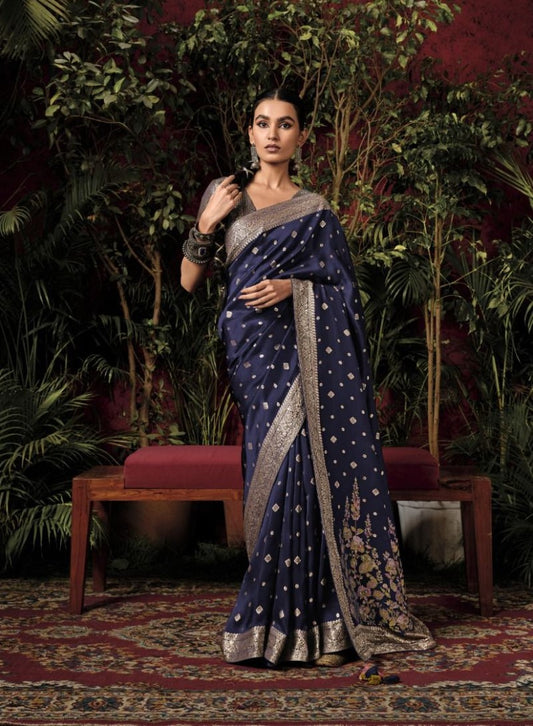 Blue Pure Viscose Dola Silk Saree