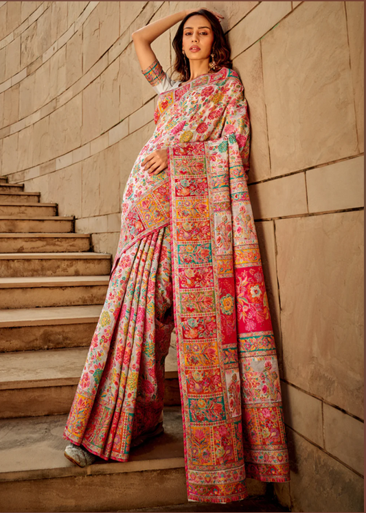 White Kashmiri Modal Saree