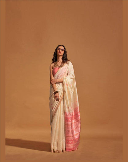 Off White Handloom Silk Saree