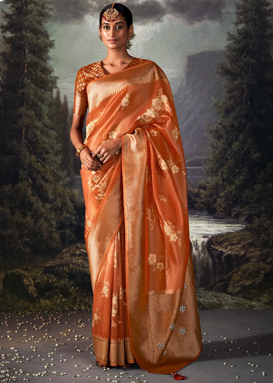 Orange Pure Banarasi Silk Saree