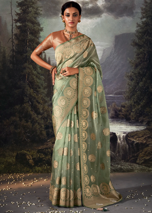 Green Pure Banarasi Silk Saree