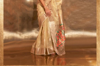 Gold Kora Tissue Paithani Zari Handwoven Saree