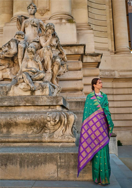 Green Handloom Weaving Khaddi Silk Saree