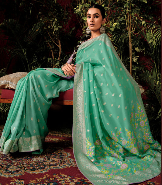 Green Pure Viscose Dola Silk Saree