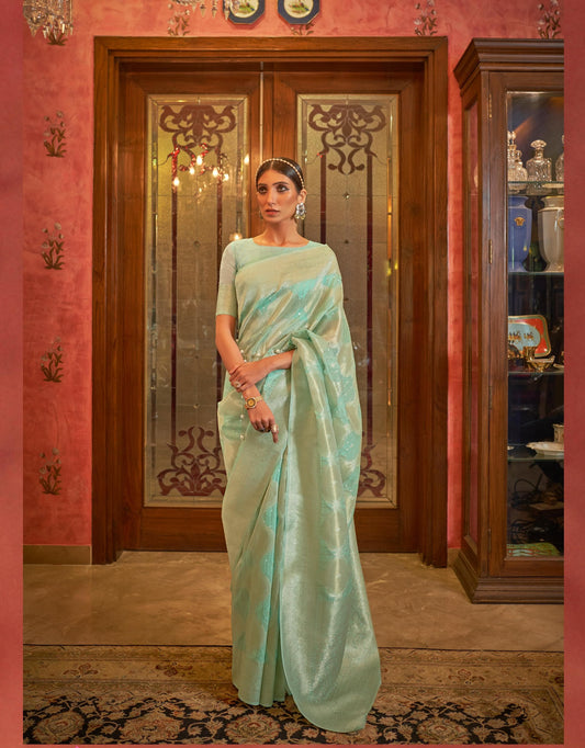 Green Modal Sequence Silk Saree