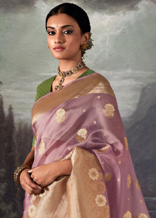 Lavender Pure Banarasi Silk Saree