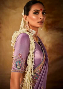 Lavender Pure Banarasi Kanjivaram Saree with Heavy Pallu Weaving
