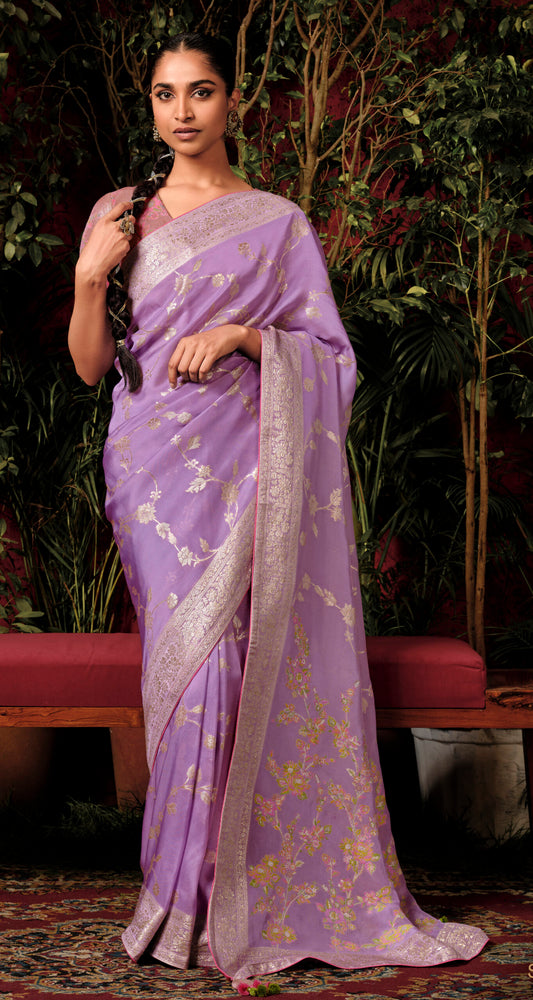 Lilac Pure Viscose Dola Silk Saree
