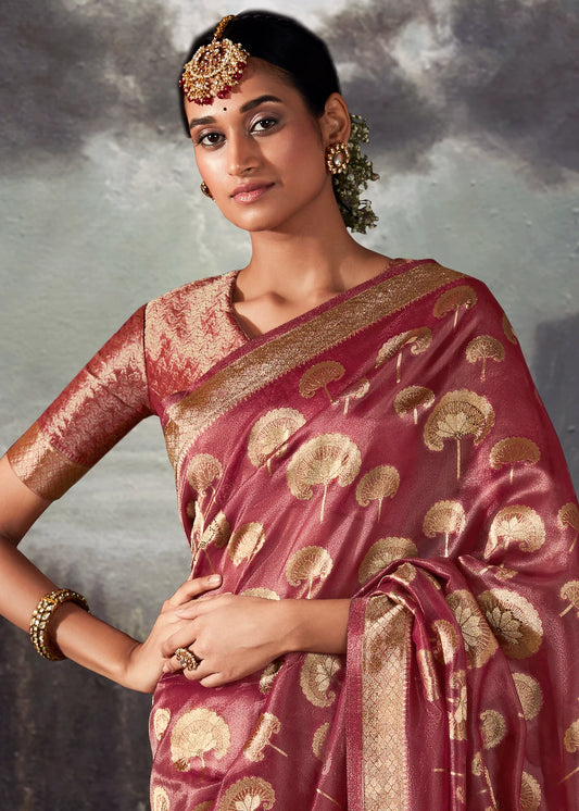 Maroon Pure Banarasi Silk Saree