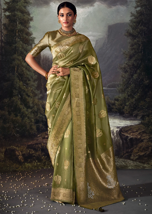 Mehndi Green Pure Banarasi Silk Saree