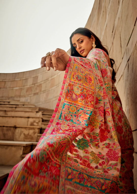 Cream Kashmiri Modal Saree