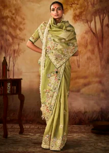 Olive Green Pure Banarasi Kanjivaram Saree with Heavy Pallu Weaving