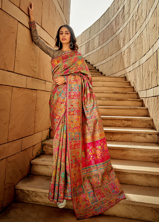 Olive Green Kashmiri Modal Saree