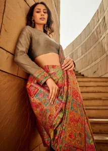 Olive Green Kashmiri Modal Saree