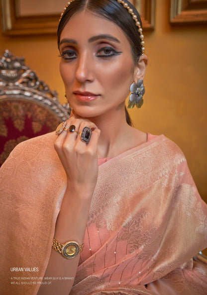 Peach Modal Sequence Silk Saree
