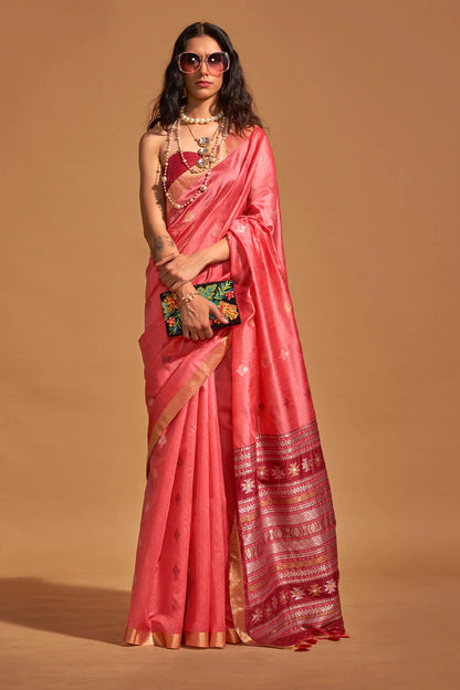 Pink Handloom Silk Saree