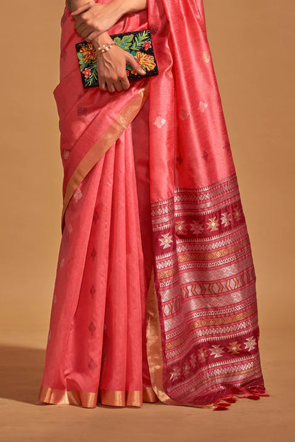Pink Handloom Silk Saree