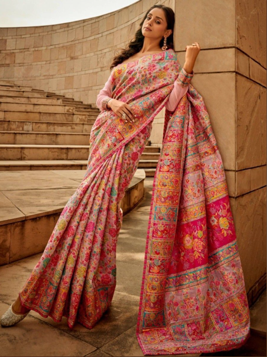 Pink Kashmiri Modal Saree