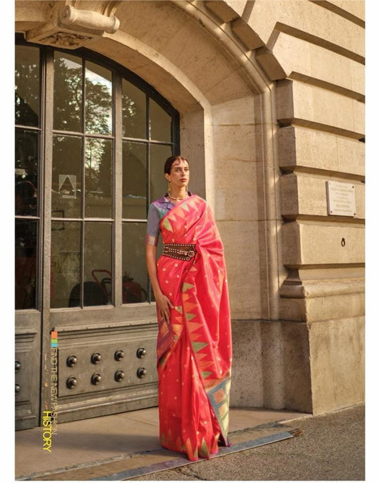 Pink Handloom Weaving Khaddi Silk Saree