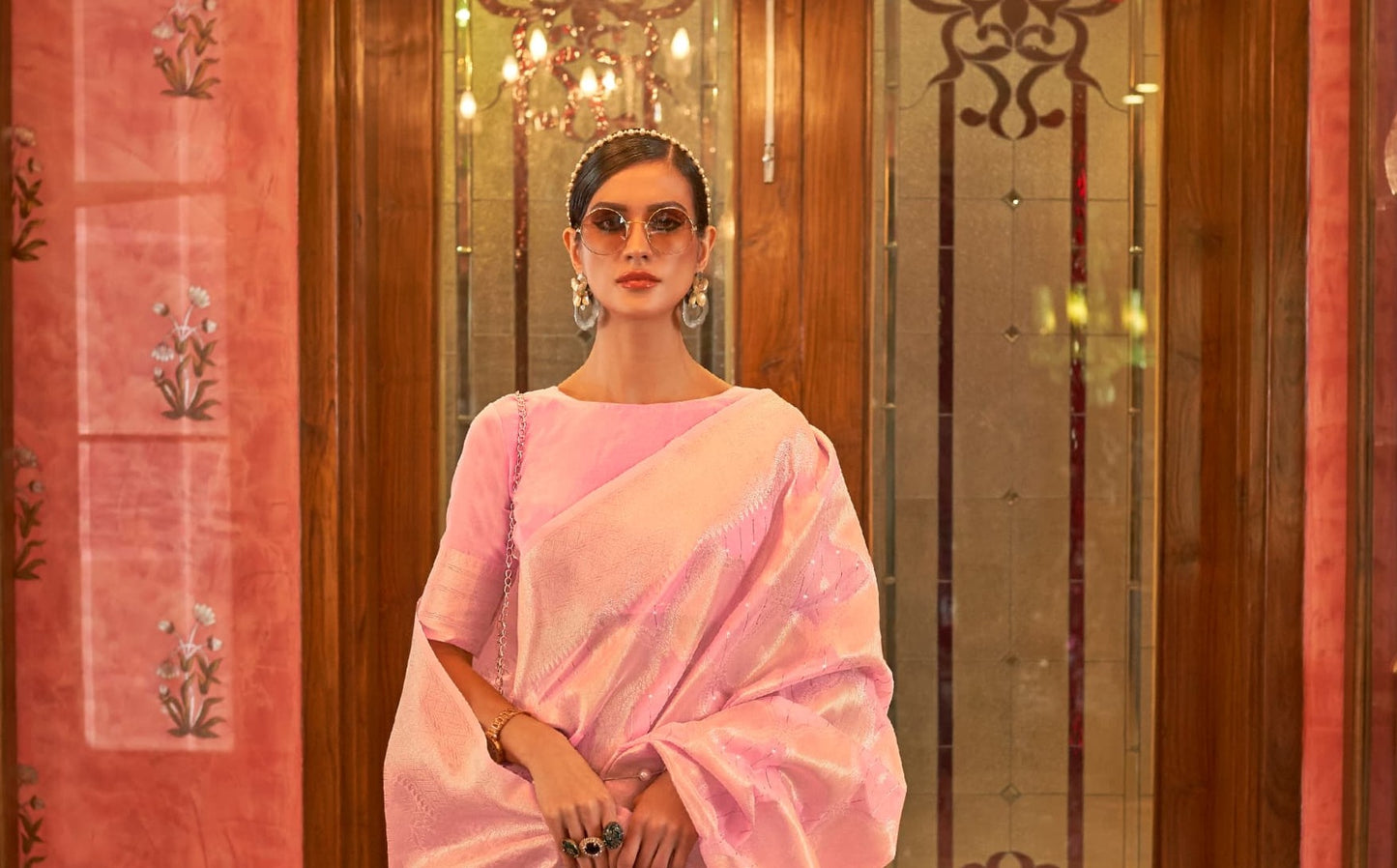 Pink Modal Sequence Silk Saree