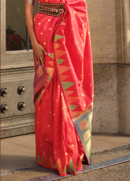 Pink Handloom Weaving Khaddi Silk Saree