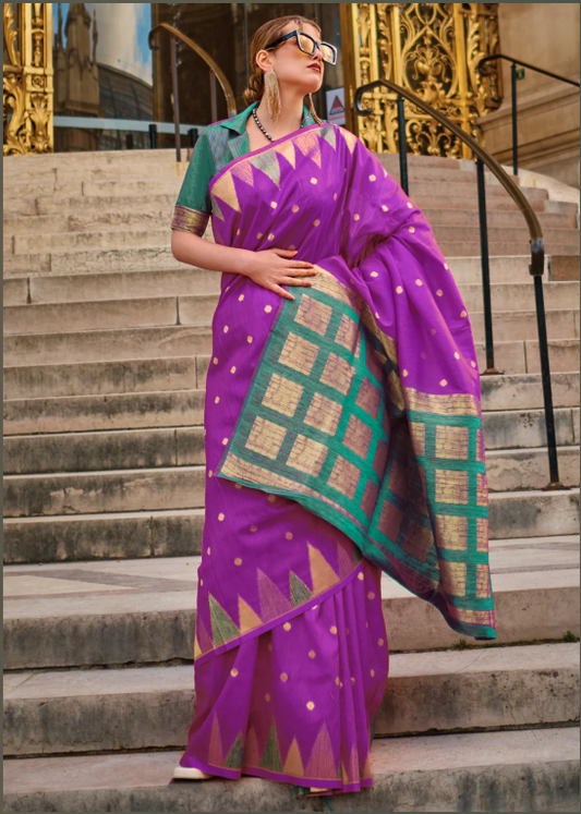 Purple Handloom Weaving Khaddi Silk Saree