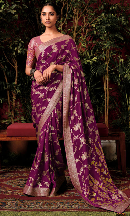 Purple Pure Viscose Dola Silk Saree