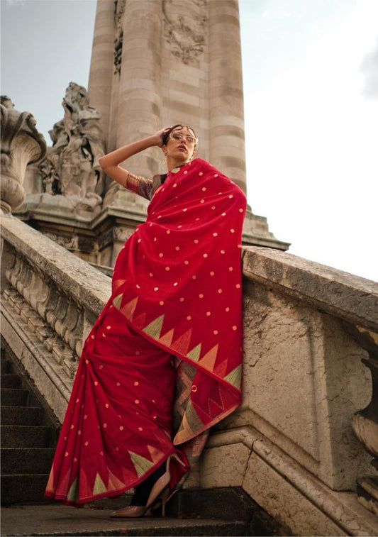 Red Handloom Weaving Khaddi Silk Saree