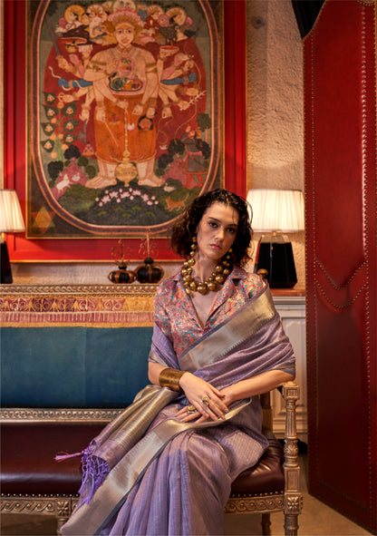 Lavender Handwoven Moss Chiffon Saree with Heavy Jacquard Blouse