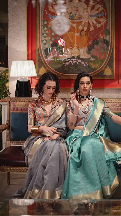 Persian Green Handwoven Moss Chiffon Saree with Heavy Jacquard Blouse